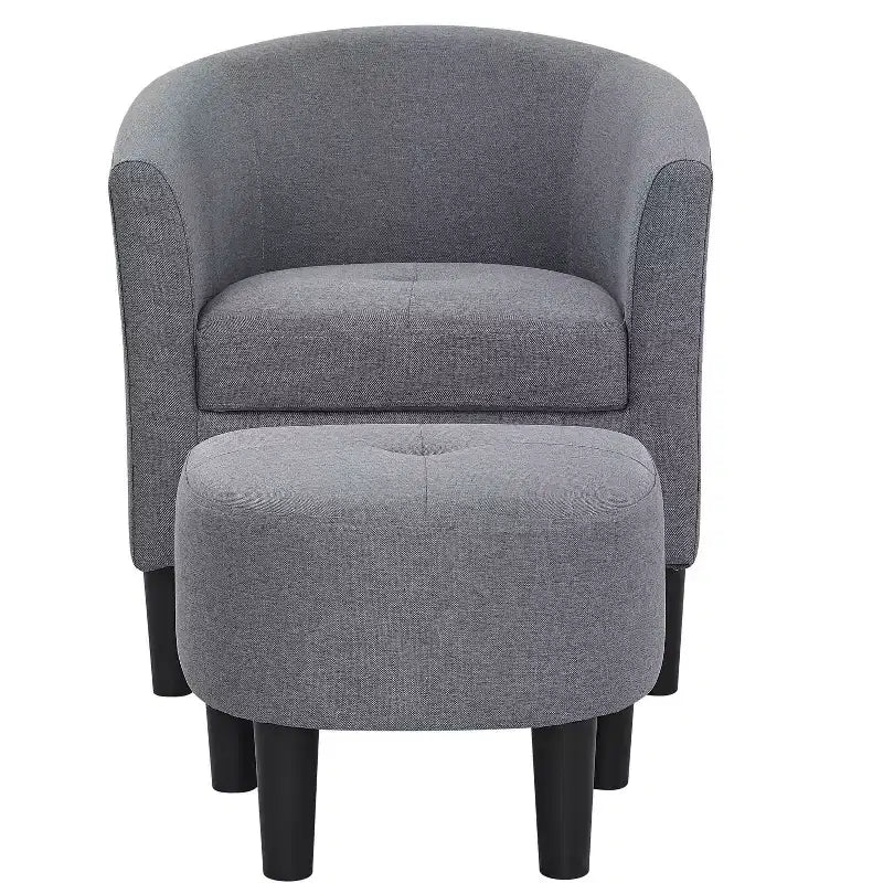 Ensemble fauteuil baril et ottoman TUYOHW, fauteuil d'appoint rembourré en polyester avec coussin capitonné, pieds en plastique noir, fauteuil rond classique pour salon