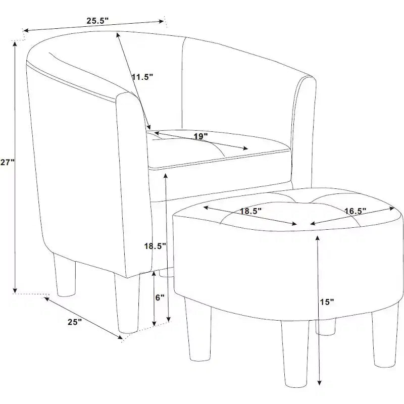 Ensemble fauteuil baril et ottoman TUYOHW, fauteuil d'appoint rembourré en polyester avec coussin capitonné, pieds en plastique noir, fauteuil rond classique pour salon