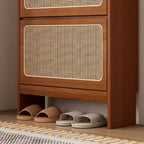 Meuble à chaussures TUYOHW en noyer et rotin avec 3 tiroirs basculants et panneau perforé, meuble de rangement étroit de 65 cm de haut pour entrée avec dispositif anti-basculement