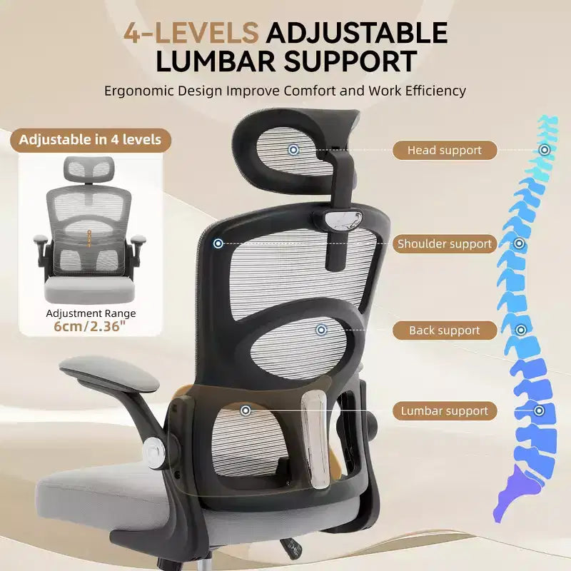 Chaise de bureau ergonomique Chaise de bureau à dossier haut en maille avec appui-tête réglable et roulettes Chaise pivotante pour la maison/le bureau/la salle de jeux