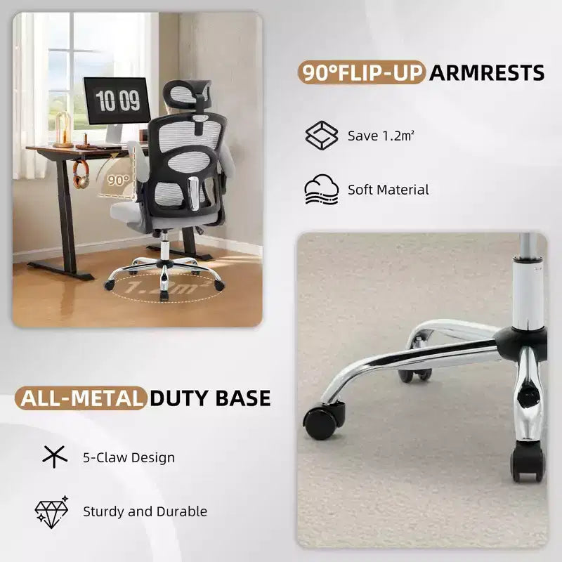 Chaise de bureau ergonomique Chaise de bureau à dossier haut en maille avec appui-tête réglable et roulettes Chaise pivotante pour la maison/le bureau/la salle de jeux