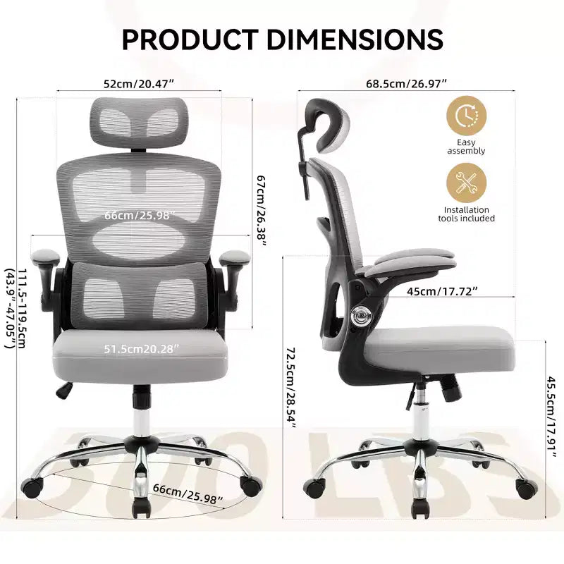 Chaise de bureau ergonomique Chaise de bureau à dossier haut en maille avec appui-tête réglable et roulettes Chaise pivotante pour la maison/le bureau/la salle de jeux