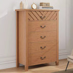 GustoWave 5-Drawer Dresser for Bedroom & Living Room - Modern Wooden Chest with V-Shape Design, Brown