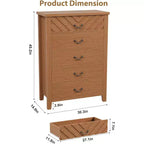 Commode 5 tiroirs GustoWave pour chambre et salon - Commode moderne en bois avec design en V, Marron
