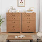Commode 5 tiroirs GustoWave pour chambre et salon - Commode moderne en bois avec design en V, Marron
