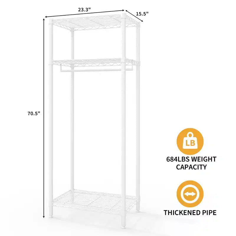Portant à vêtements métallique de 175 cm pour suspendre les vêtements, avec tringle et étagères réglables, organisateur de placard autoportant pour chambre à coucher