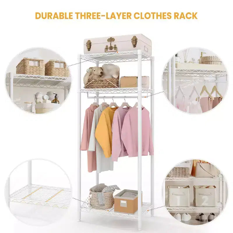 Portant à vêtements métallique de 175 cm pour suspendre les vêtements, avec tringle et étagères réglables, organisateur de placard autoportant pour chambre à coucher
