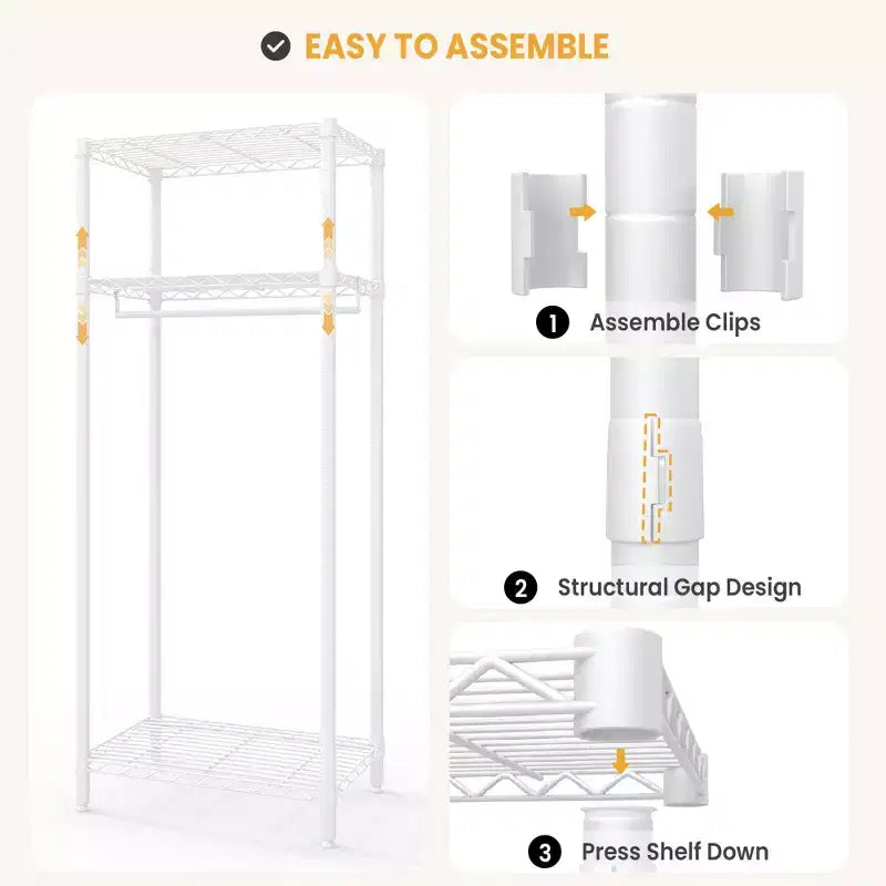 Portant à vêtements métallique de 175 cm pour suspendre les vêtements, avec tringle et étagères réglables, organisateur de placard autoportant pour chambre à coucher