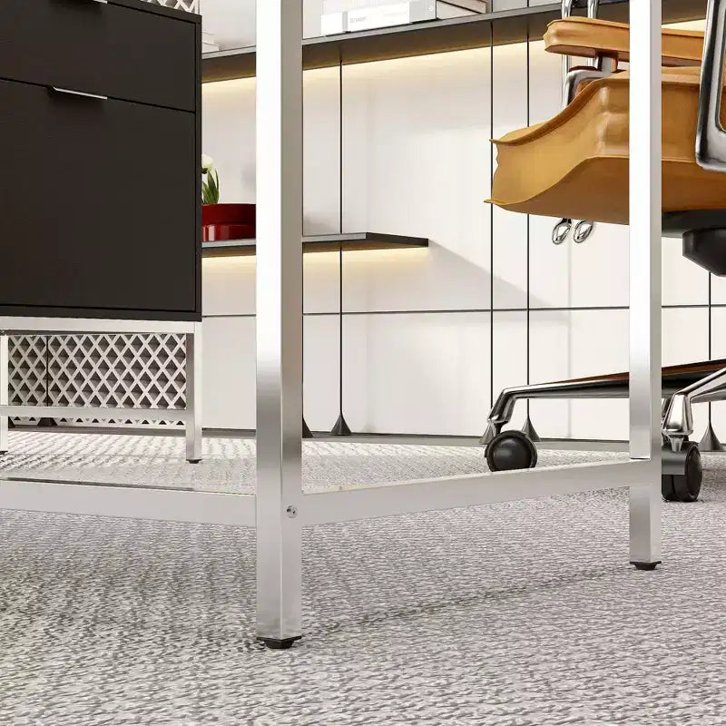 Bureau d'angle Hitow, pour la maison/le commerce, cadre en métal + 5 tiroirs + capacité de charge de 68 kg, bureau d'écriture d'angle