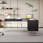 Bureau d'angle Hitow, pour la maison/le commerce, cadre en métal + 5 tiroirs + capacité de charge de 68 kg, bureau d'écriture d'angle