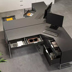 Bureau d'angle Hitow, pour la maison/le commerce, cadre en métal + 5 tiroirs + capacité de charge de 68 kg, bureau d'écriture d'angle
