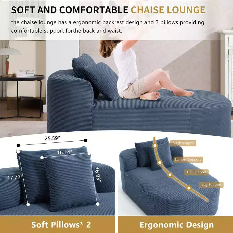 Okak Canapé-lit sans accoudoirs surdimensionné moderne, chaise longue en velours côtelé pour salon, appartement