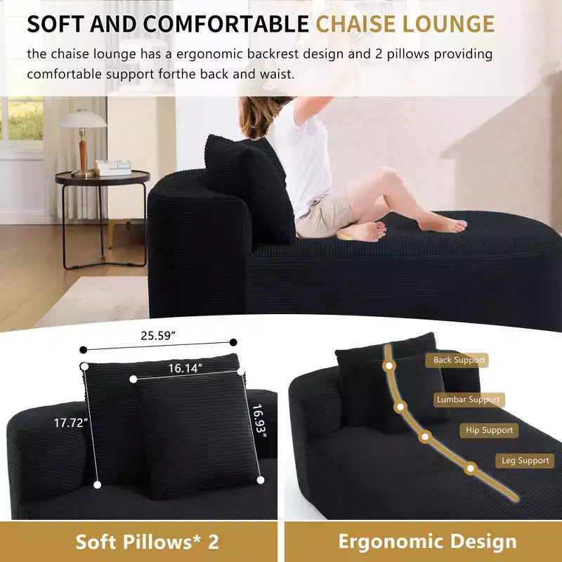 Okak Canapé-lit sans accoudoirs surdimensionné moderne, chaise longue en velours côtelé pour salon, appartement