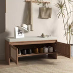Banc de rangement pour chaussures d'entrée TUYOHW avec portes en similicuir tressé, siège d'entrée en bois avec coussin, armoire à chaussures anti-poussière pour chambre à coucher, salon, marron