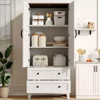 Floor Storage Cabinet with 2 Doors & 2 Drawers, Farmhouse Tall Pantry with Adjustable Shelves for Kitchen, Living Room, Office