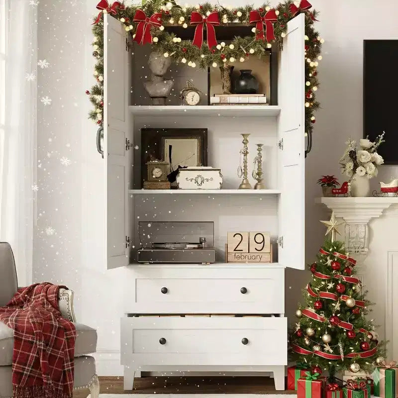 Meuble de rangement haut avec 2 portes et 2 tiroirs, armoire de cuisine de style ferme avec étagères réglables pour cuisine, salon, bureau