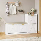 Meuble à chaussures de ferme avec banc et 4 tiroirs basculants, Armoire à chaussures avec banc et coussin confortable, Organiseur de chaussures d'entrée