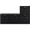Farmhouse Shoe Cabinet with Bench and 4 Flip Drawers, Shoe Storage Cabinet with Bench and Comfort Cushion, Entryway Shoe Organizer
