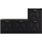 Farmhouse Shoe Cabinet with Bench and 4 Flip Drawers, Shoe Storage Cabinet with Bench and Comfort Cushion, Entryway Shoe Organizer