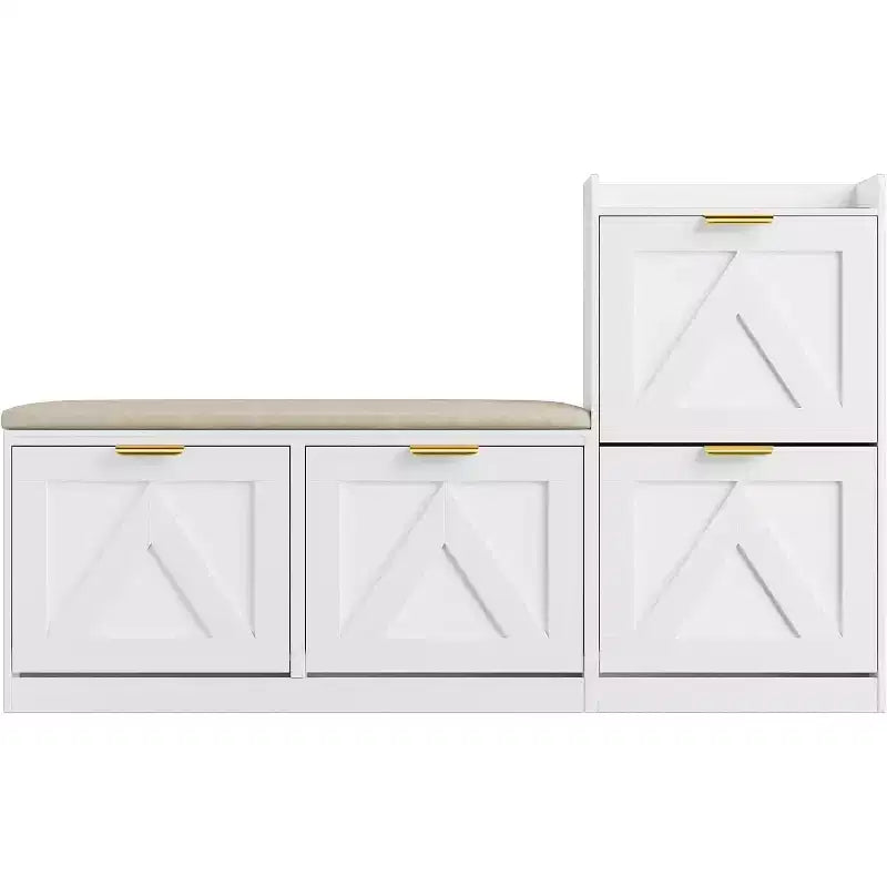 Meuble à chaussures de ferme avec banc et 4 tiroirs basculants, Armoire à chaussures avec banc et coussin confortable, Organiseur de chaussures d'entrée