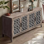 Buffet de salle à manger/crédence de ferme vintage de 152 cm, en bois vieilli avec portes ajourées - Panipeachy