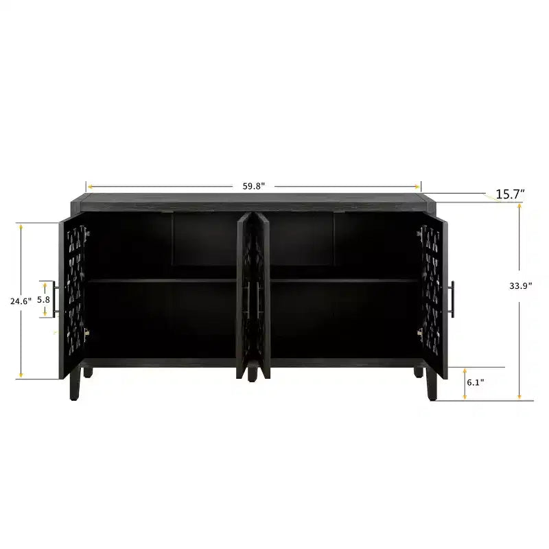 Buffet de salle à manger/crédence de ferme vintage de 152 cm, en bois vieilli avec portes ajourées - Panipeachy