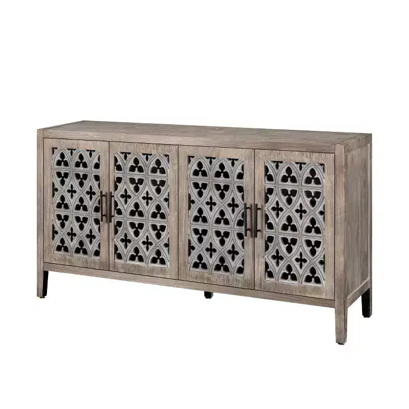 Buffet de salle à manger/crédence de ferme vintage de 152 cm, en bois vieilli avec portes ajourées - Panipeachy