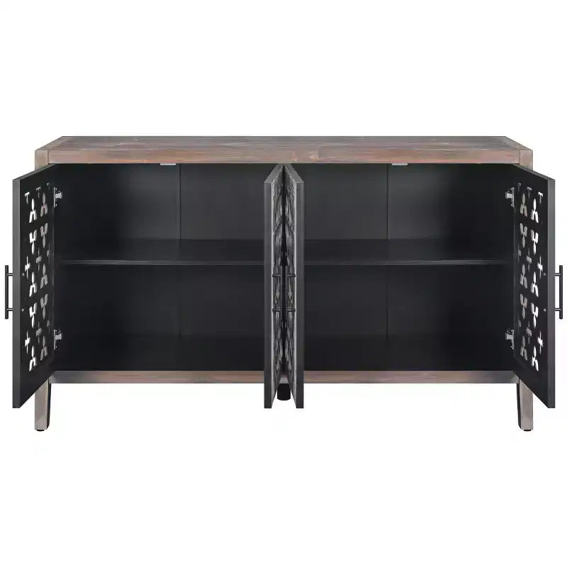 Buffet de salle à manger/crédence de ferme vintage de 152 cm, en bois vieilli avec portes ajourées - Panipeachy