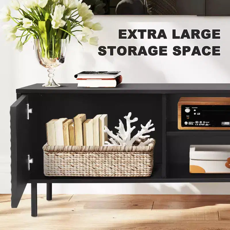 Meuble TV Moderne Bestier avec Étagères Réglables et Motif Nid d'Abeille
