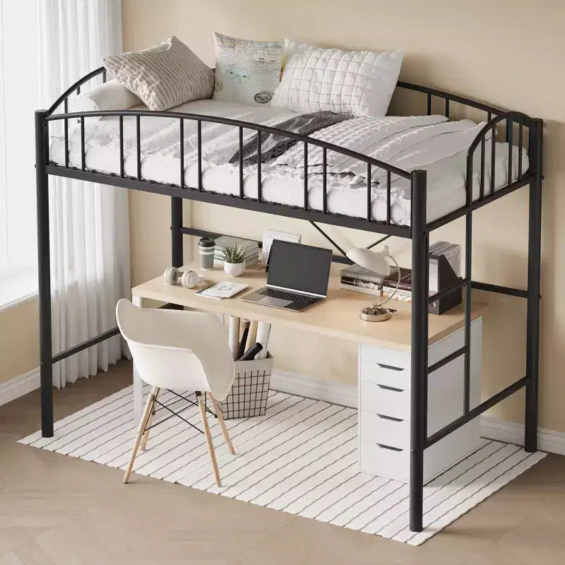 Lit mezzanine compact pour chambre à coucher - Construction métallique robuste - Lattes en acier solides - Design moderne pour enfants, adolescents et adultes
