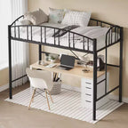 Lit mezzanine compact pour chambre à coucher - Construction métallique robuste - Lattes en acier solides - Design moderne pour enfants, adolescents et adultes