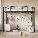 Lit mezzanine compact pour chambre à coucher - Construction métallique robuste - Lattes en acier solides - Design moderne pour enfants, adolescents et adultes