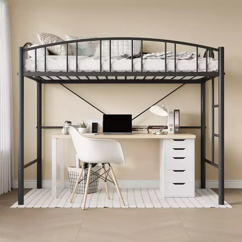 Lit mezzanine compact pour chambre à coucher - Construction métallique robuste - Lattes en acier solides - Design moderne pour enfants, adolescents et adultes