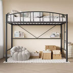 Lit mezzanine compact pour chambre à coucher - Construction métallique robuste - Lattes en acier solides - Design moderne pour enfants, adolescents et adultes
