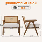 Fauteuil de ferme en bois avec accoudoirs, dossier en rotin et coussin en lin pour salon, chambre à coucher