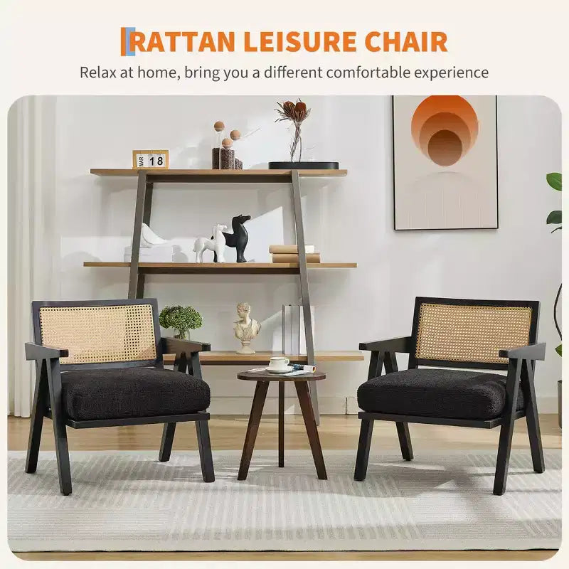 Fauteuil de ferme en bois avec accoudoirs, dossier en rotin et coussin en lin pour salon, chambre à coucher