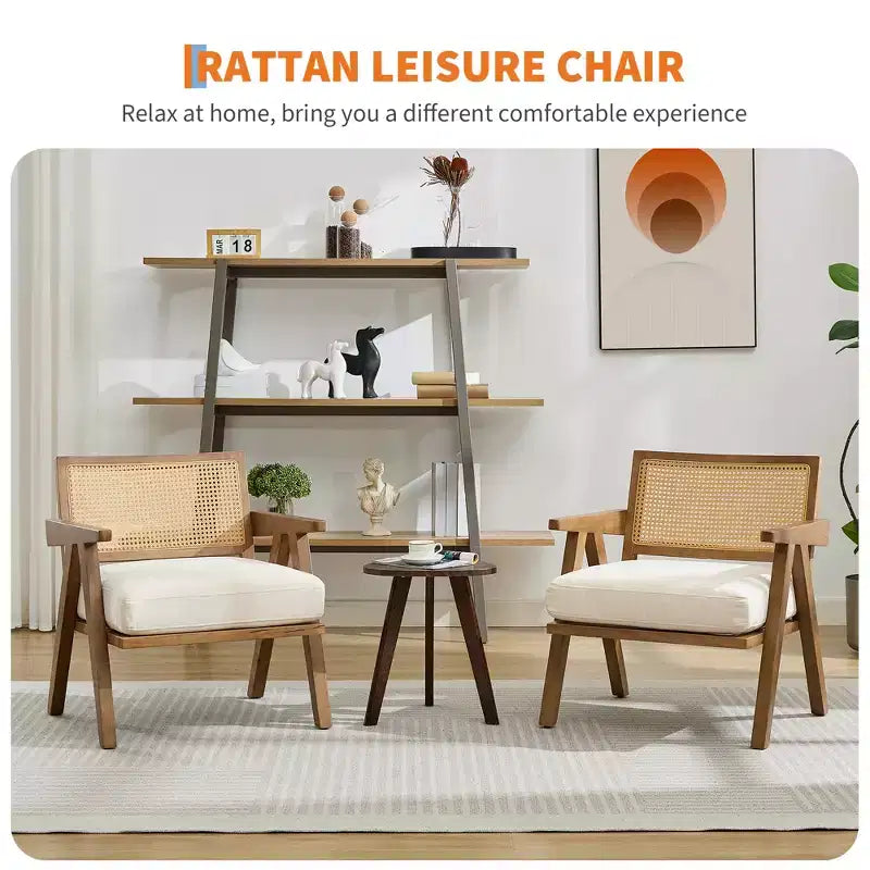 Fauteuil de ferme en bois avec accoudoirs, dossier en rotin et coussin en lin pour salon, chambre à coucher