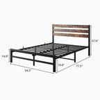 MAYEERTY Cadre de lit plateforme en métal pleine grandeur avec tête de lit en bois, rangement sous le lit et silencieux pour chambre à coucher