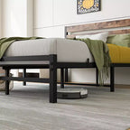 MAYEERTY Cadre de lit plateforme en métal pleine grandeur avec tête de lit en bois, rangement sous le lit et silencieux pour chambre à coucher