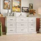 Commode de Rangement Large Rustique Hitow 9 Tiroirs 70,9" de Large pour Salon, Meuble TV, Organisateur de Chambre à Coucher