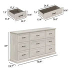 Commode de Rangement Large Rustique Hitow 9 Tiroirs 70,9" de Large pour Salon, Meuble TV, Organisateur de Chambre à Coucher