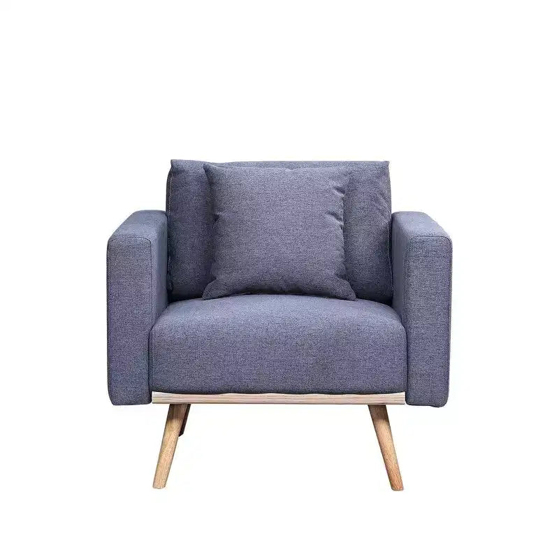 Fauteuil d'appoint TUYOHW, fauteuil en tissu de lin gris avec coussin décoratif, ports de chargement USB, poches latérales, pieds en bois massif, fauteuil simple pour salon.