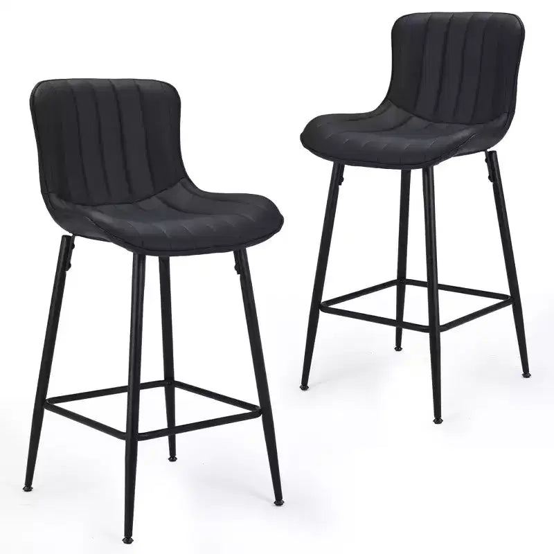 HomeRoots Set of Two 27 Black Faux Leather and Metal Low Back Counter Height Bar Chairs