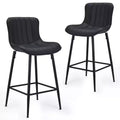 HomeRoots Set of Two 27 Black Faux Leather and Metal Low Back Counter Height Bar Chairs