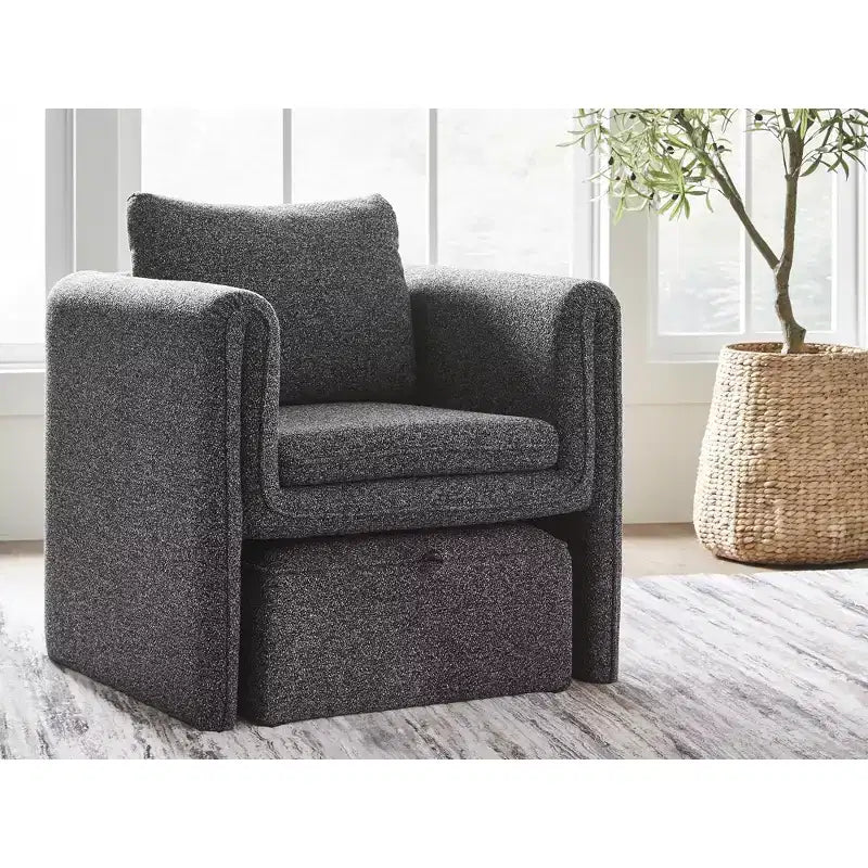 Signature Design by Ashley Vreni, Fauteuil d'appoint et repose-pieds, Noir anthracite, Meuble d'appoint compact pour salon, Rembourrage en polyester