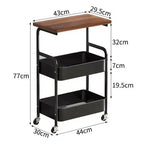 Chariot roulant à 3 niveaux avec plateau, desserte roulante en métal sur roulettes, chariot de rangement robuste avec crochets pour bureau, salle de classe, cuisine