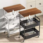Chariot roulant à 3 niveaux avec plateau, desserte roulante en métal sur roulettes, chariot de rangement robuste avec crochets pour bureau, salle de classe, cuisine