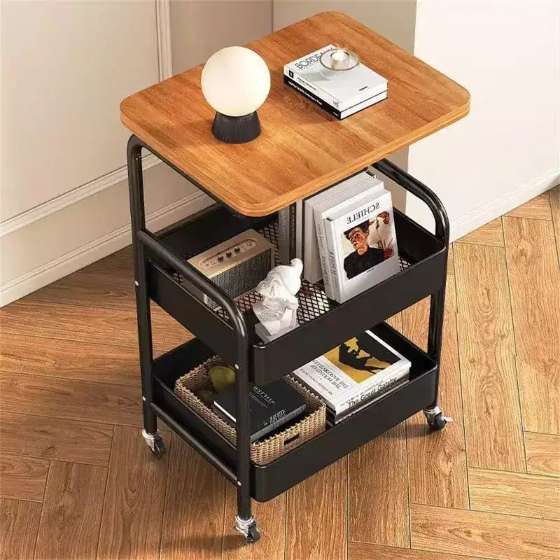 3 Tier Rolling Cart w/Table top, Metal Rolling Utility Cart on Wheels, Sturdy Storage Organizer Cart w/Hooks for Office, Classroom, Kitchen
