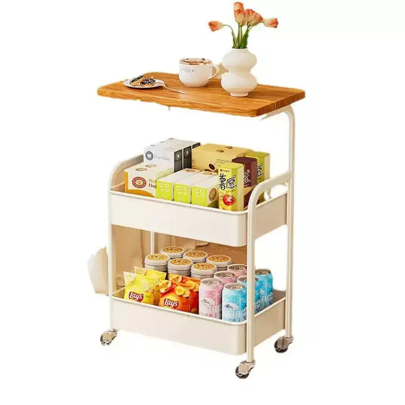 Chariot roulant à 3 niveaux avec plateau, desserte roulante en métal sur roulettes, chariot de rangement robuste avec crochets pour bureau, salle de classe, cuisine
