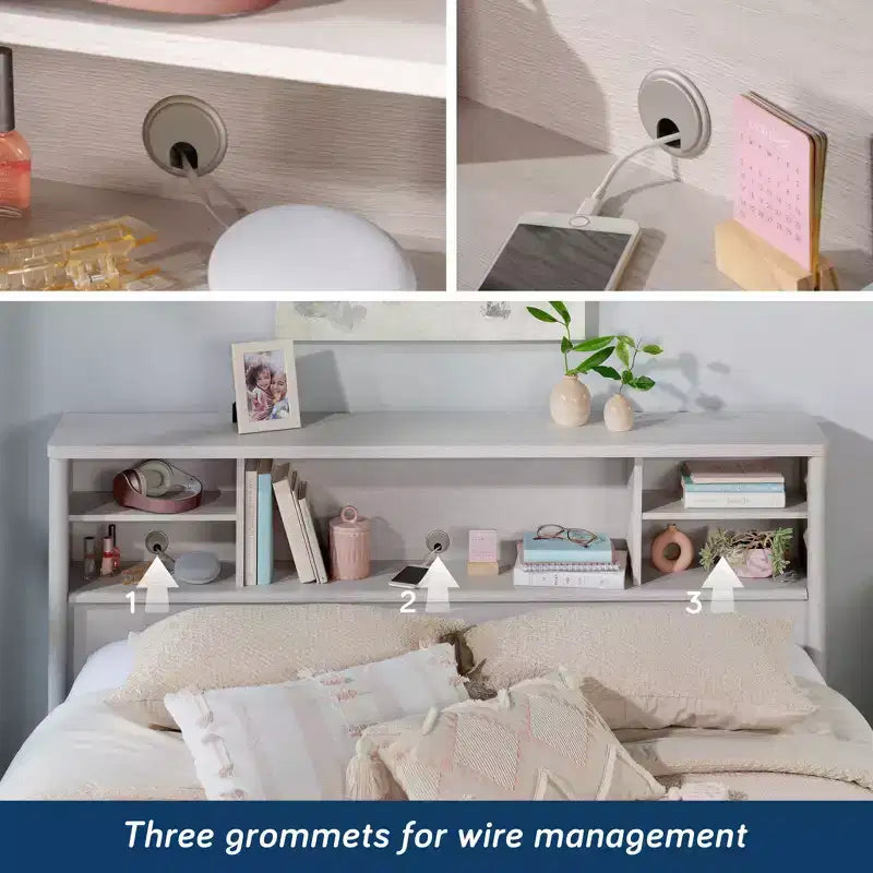 Tête de lit bibliothèque en bois moderne GDFStudio Tetsuya pour lit double/grand lit avec compartiment de rangement spacieux